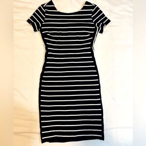 Banana Republic Navy and White Striped Midi Dress